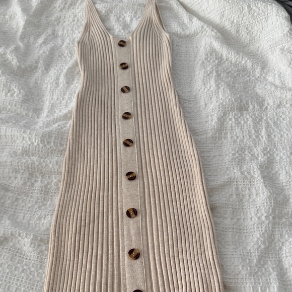Lulu's Cream Ribbed Midi Dress with Buttons - Picture 3 of 3